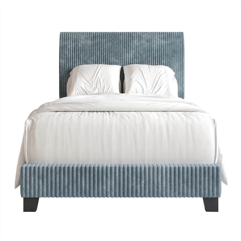 CraftPorch Corduroy Elegant and Chic Velvet Upholstered Bed - Light Blue - Twin