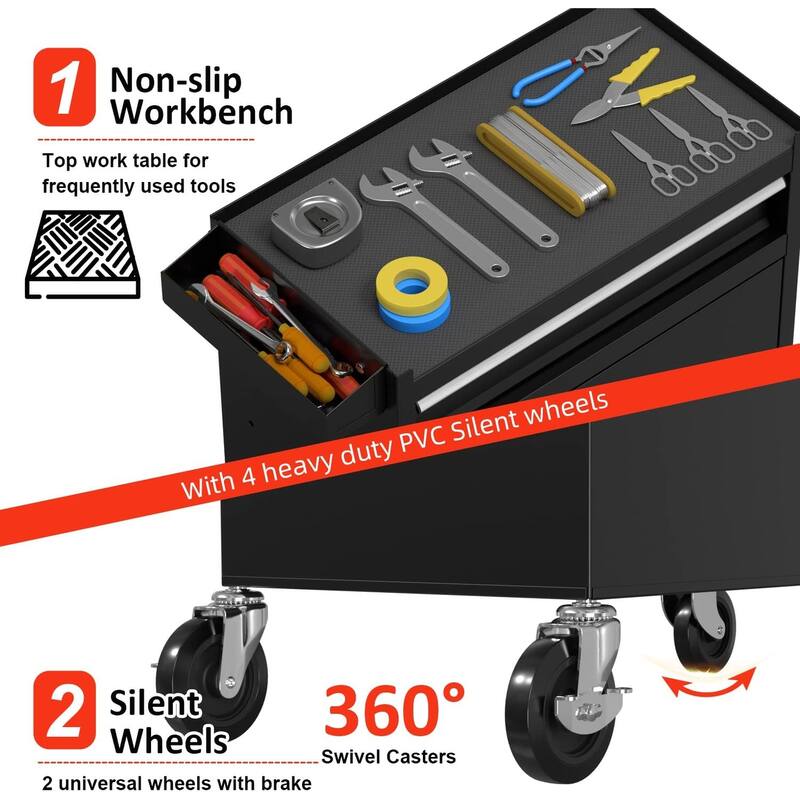 5-Drawer Rolling Tool Chest Storage Cabinet with Lock Tool Box