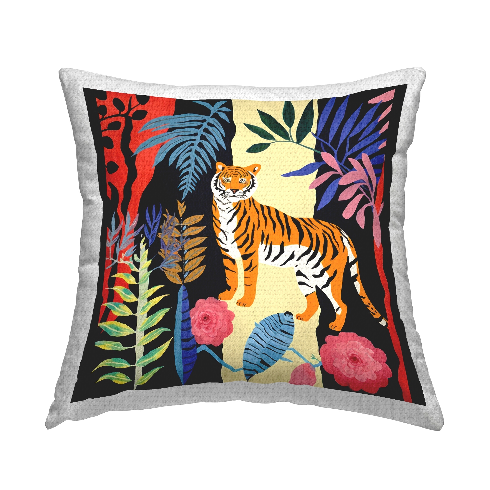 Stupell Tiger & Vivid Plants Printed Outdoor Throw Pillow Design by Lazar Studio