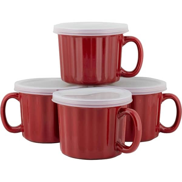 10 Strawberry Street 16oz Set of 4 Soup Mug with Lid, Charcoal Gray