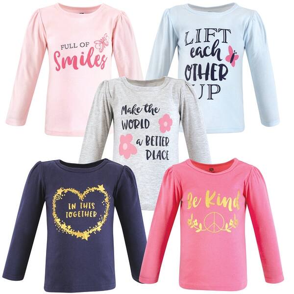 slide 1 of 1, Hudson Baby Toddler Girl Long Sleeve T-Shirts, Be Kind Be Kind - 2T