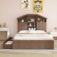 preview thumbnail 41 of 69, Wooden platform bed with house shaped storage headboard and drawers