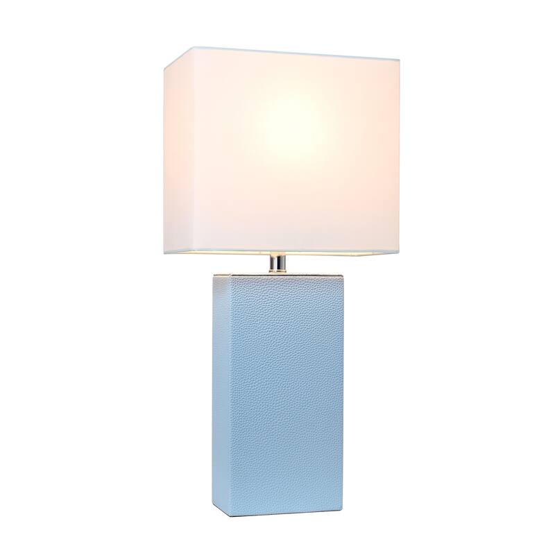 Elegant Designs 21" Modern Leather Wrapped Table Lamp, With LED Bulb
