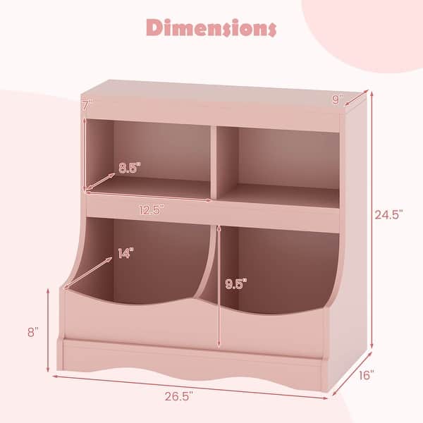 dimension image slide 2 of 3, Costway Toy Storage Organizer for Toys & Books 4-Cubby Kids Bookcase - See Details