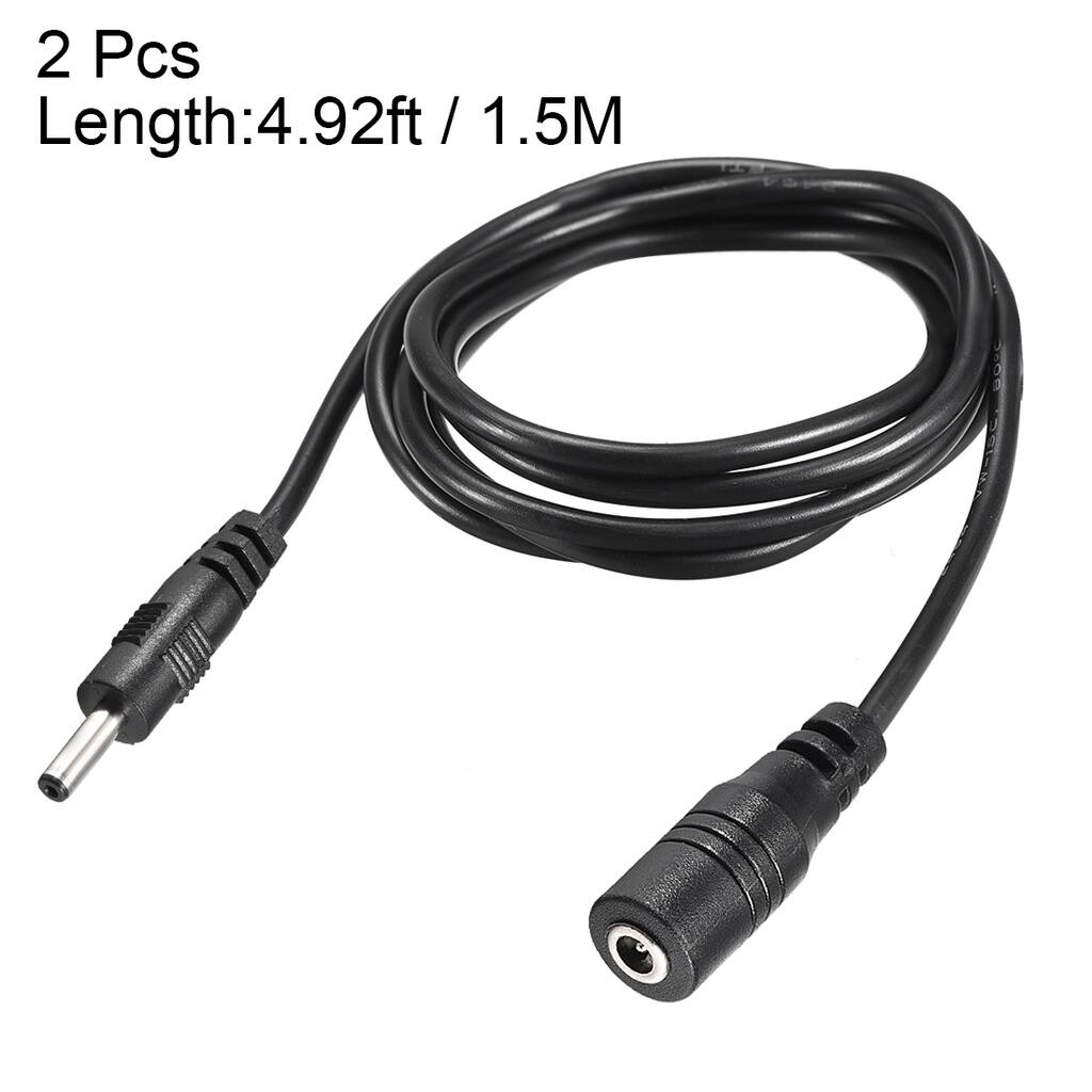 Power Extension Cable 4.92ft 1.35mmx3.5mm Compatible w Adapter 2pcs - Black
