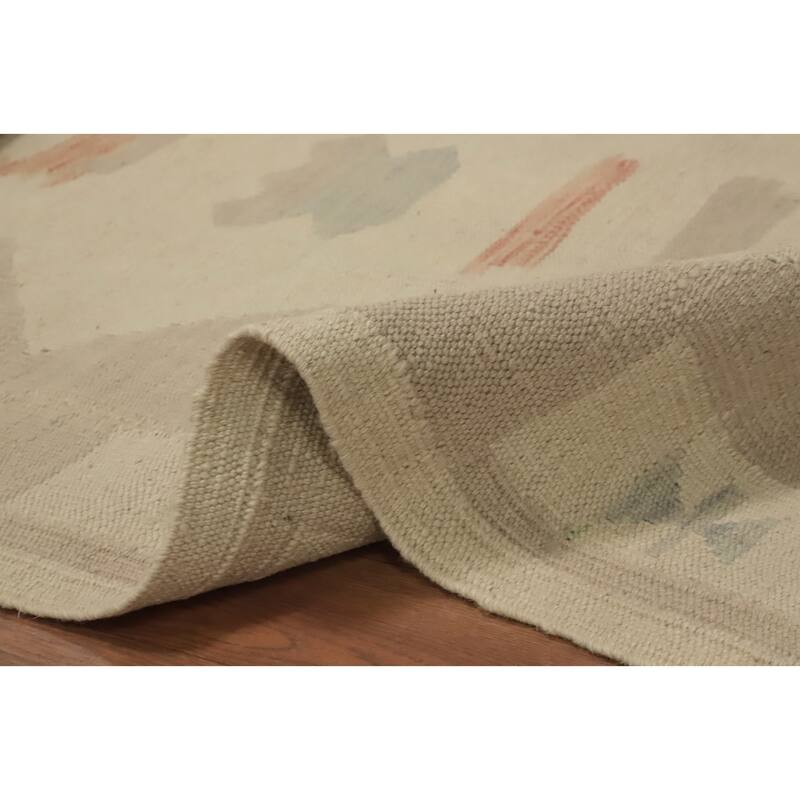 Hand Woven Oriental 100% Wool Carpet Southwestern Tribal Beige & Ivories Kilim Area Rug - 7' 0'' X 4' 6''