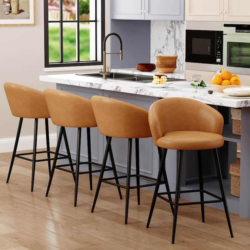 Upholstered Counter & Bar Stools With Metal Frame, Bar Chairs for Kitchen lsland with back and footrest - Bar Height - Brown - Set of 4