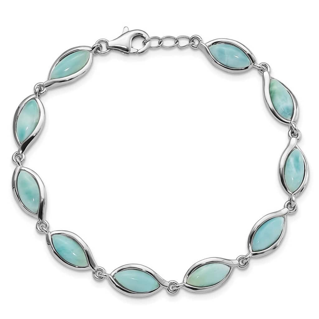 Curata 925 Sterling Silver 8" Rhodium-plated Marquise Shape Larimar Bracelet