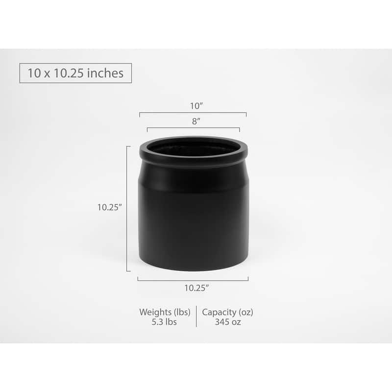 Indoor/Outdoor Large 1-piece Minimalist Fiberstone Lightweight Round Milk Jug Jar Farmhouse Decor Planter Pot - 17, 13, 10 in - 10.25 In. H x 10 In. W x 10 In. L - Black