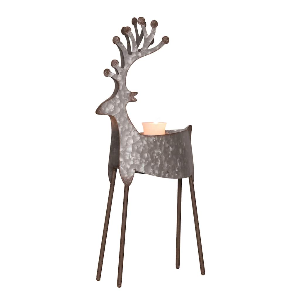 Transpac Metal 19 in. Gray Christmas Reindeer Candle Holder