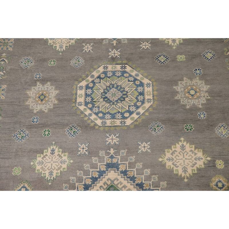 Gray Geometric Kazak Oriental Rug Living Room Handmade Wool Carpet - 9'10"x 13'1"
