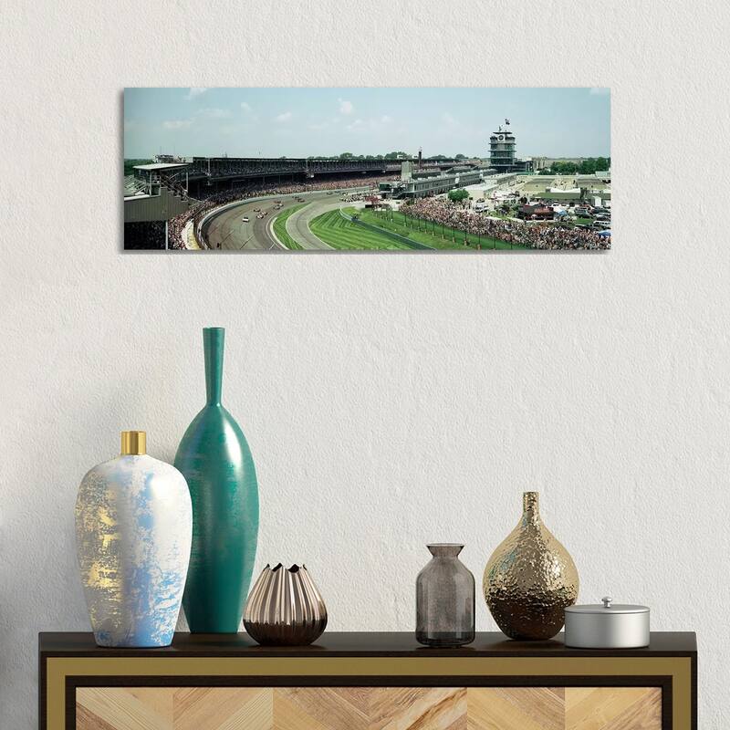 iCanvas "Race Cars In Pace Lap At Indianapolis Motor Speedway, Indianapolis 500, Indiana I" by Panoramic Images Canvas Print - 12x36x1.5