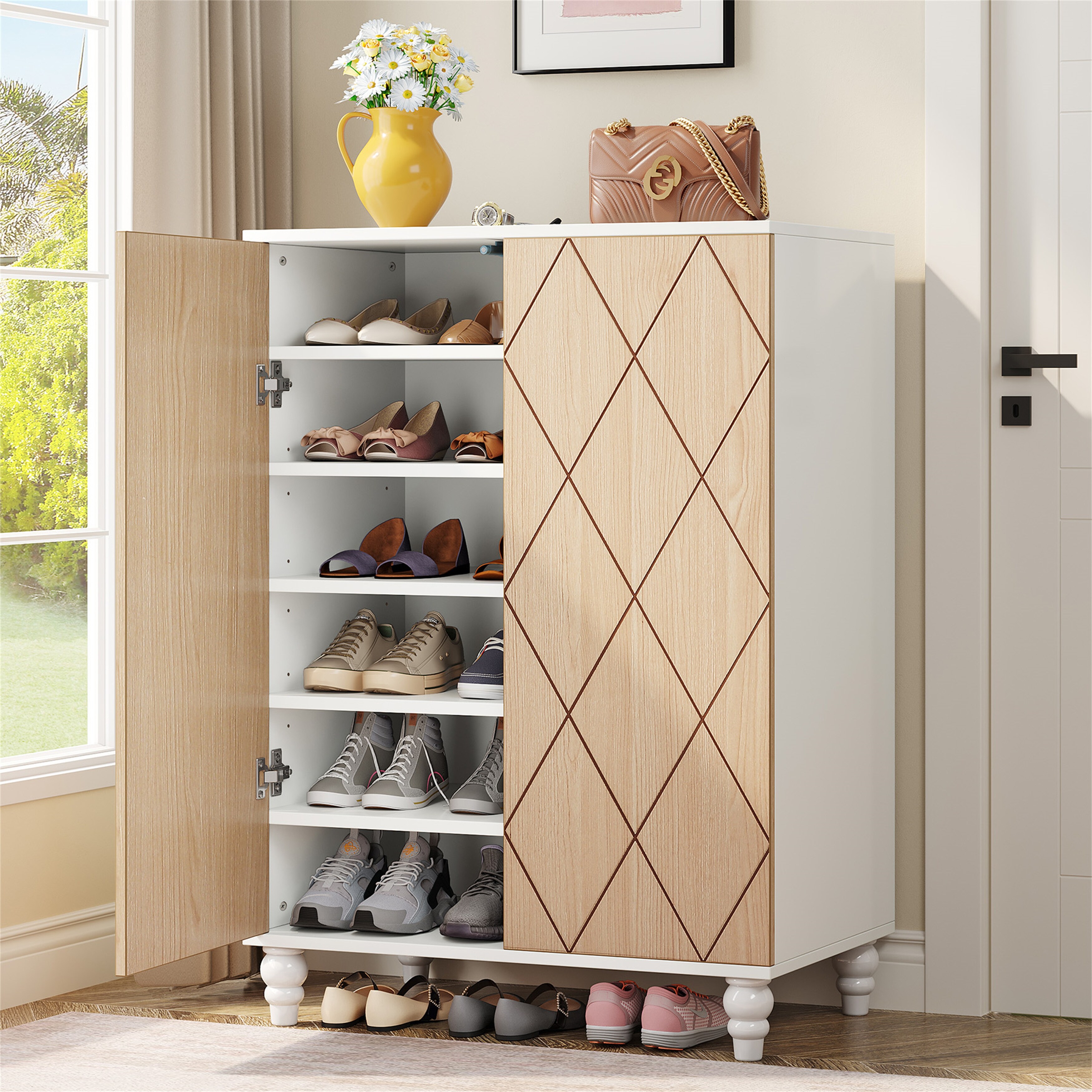 2 door Shoe Storage Cabinet with Solid Wood Legs Bed Bath Beyond 37529834