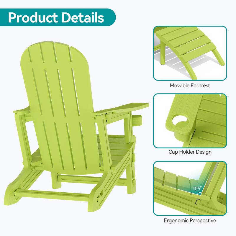 Outdoor All Weather Adirondack Chairs with Movable Footrests, Set of 5/3.