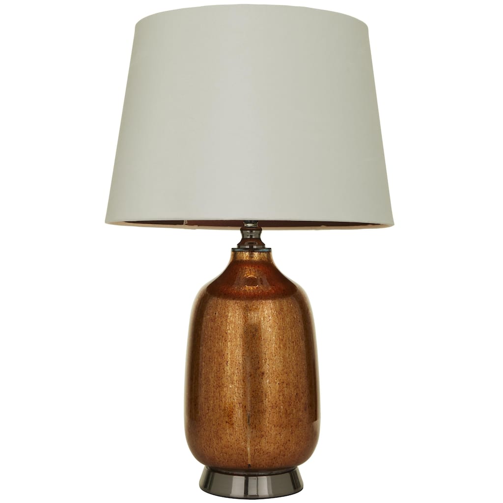 Glass Gourd Style Base Table Lamp with Tapered Shade - Copper - Roche River Decor - 16"W x 16"L x 26"H