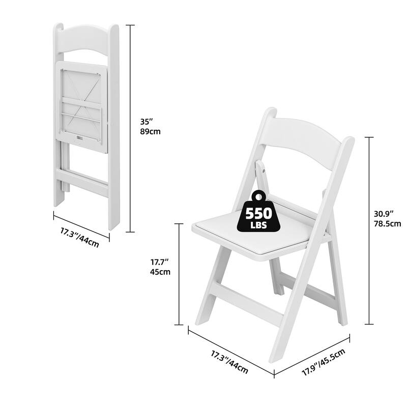 Outdoor Dining Chairs Stackable White Resin Folding Chairs with Padded Seat Set of 4