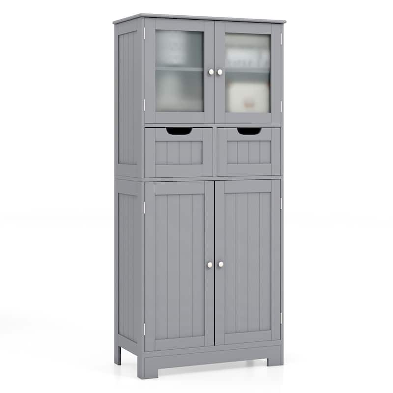 Floor Storage Cabinet with Glass Doors for Bathroom Kitchen or Entryway - 23.5" x 12" x 50.5" - Grey