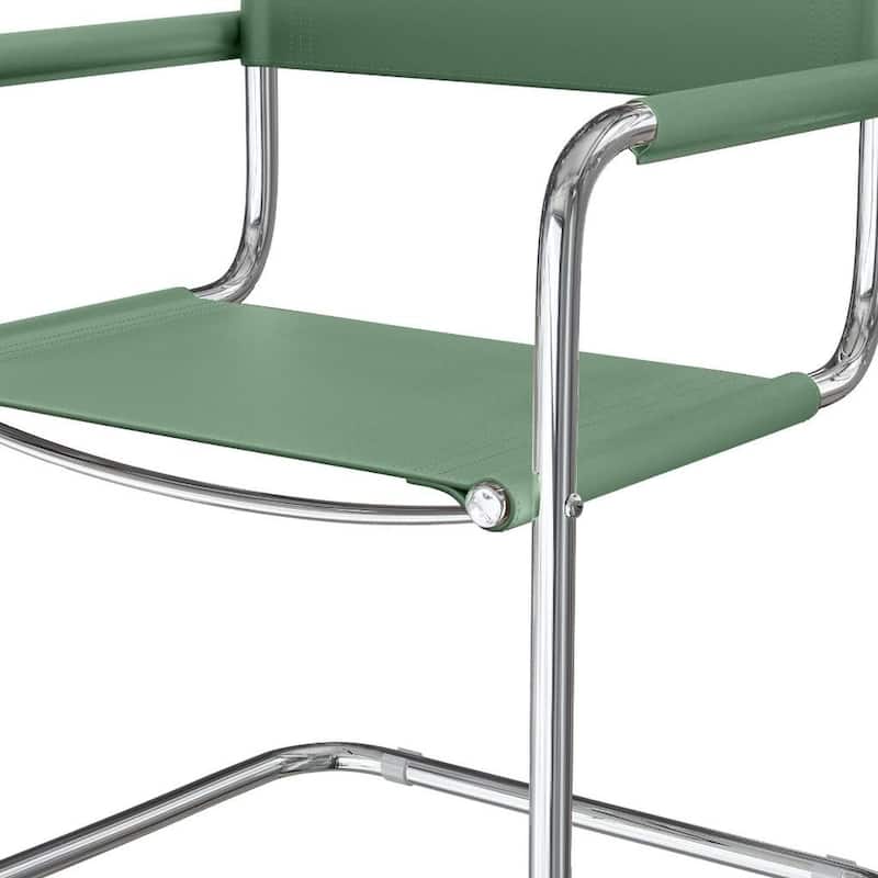 HomeRoots 23" Silver And Green Leather and Stainless Steel Arm Chair - 22.95 in. x 31.30 in. x 23.62 in.