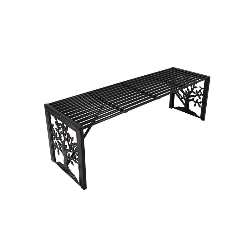 48 in. Tree of Life Black Straight Metal Backless Bench