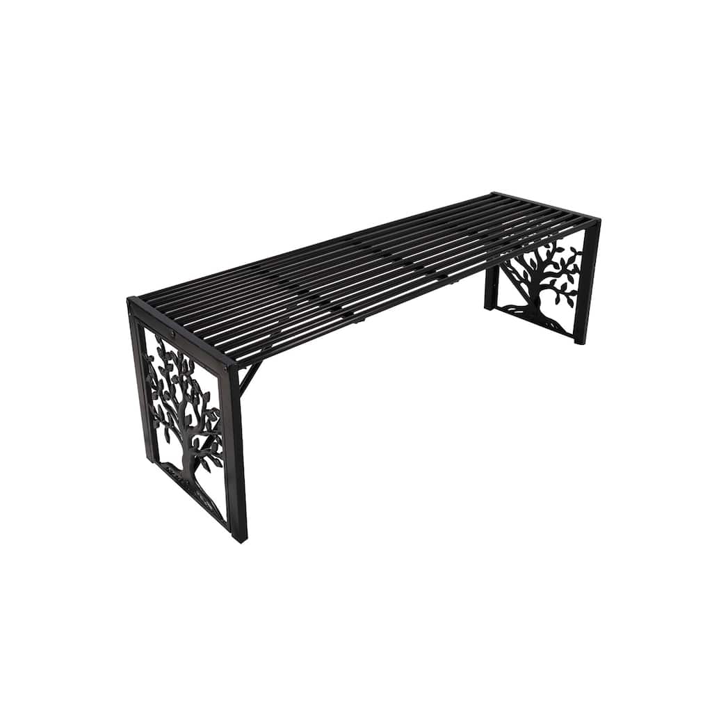 48 in. Tree of Life Black Straight Metal Backless Bench
