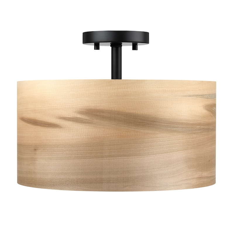 Breaux Wood Veneer Drum Semi Flush Mount Ceiling Light