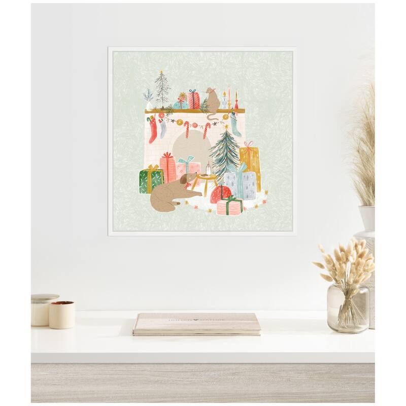 Kate and Laurel Sylvie Framed Canvas Festive Holiday Pet Fireplace by Jill Labieniec