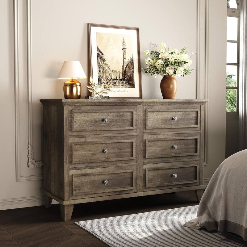 6 Drawer Dresser, Wooden Storage Chest of Drawers for Bedroom, Living Room, Hallway