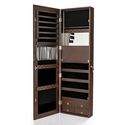 4 Drawers Multipurpose Jewelry Storage Cabinet with LED Light Dropleaf Board and Full-Length Mirror