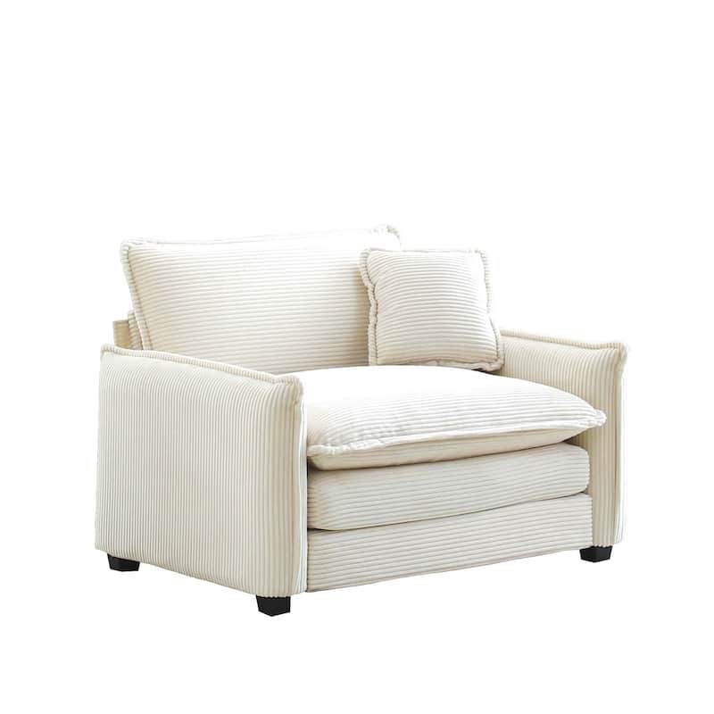 Corduroy Fabric Single Sofa Chair, Comfy Upholstered Reading Lounge Chair, Single Sofa with Removable Armrests & Pillow
