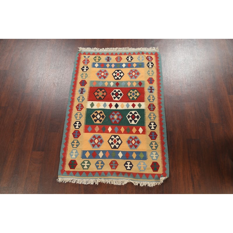 South-western Tribal Kilim Shiraz Persian Wool Area Rug Flat-woven - 3'5" x 5'0"