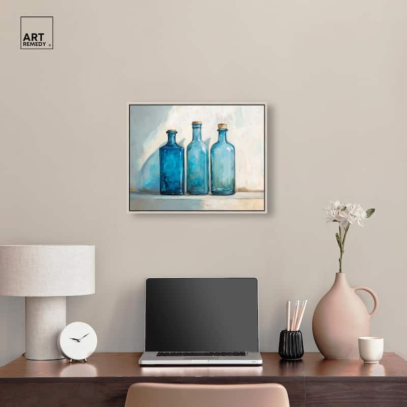 Three Blue Bottles Canvas by Art Remedy
