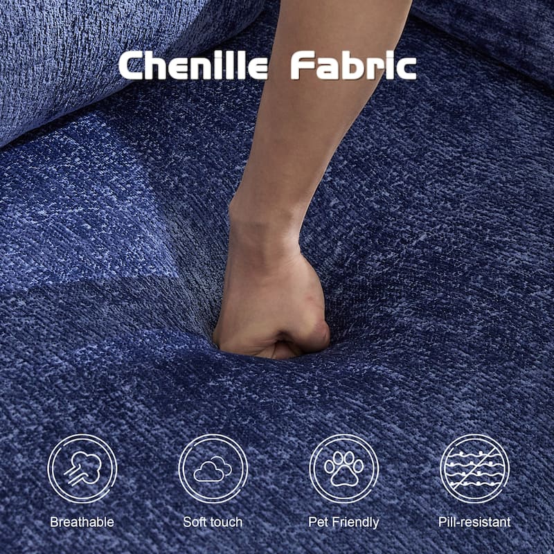 Convertible Floor Sofa Bed - Fixed Frame Chenille Loveseat, Modular Sectional, No Assembly Required