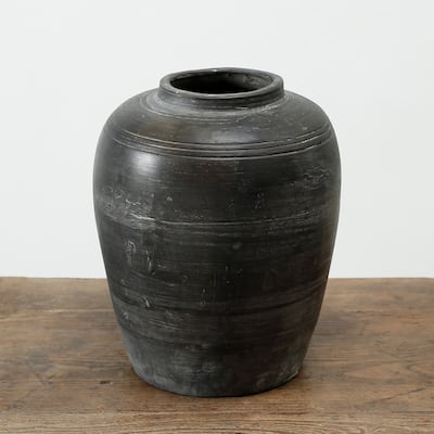 Earthy Grey Pottery Jar with Three Lines Approx 11 inches