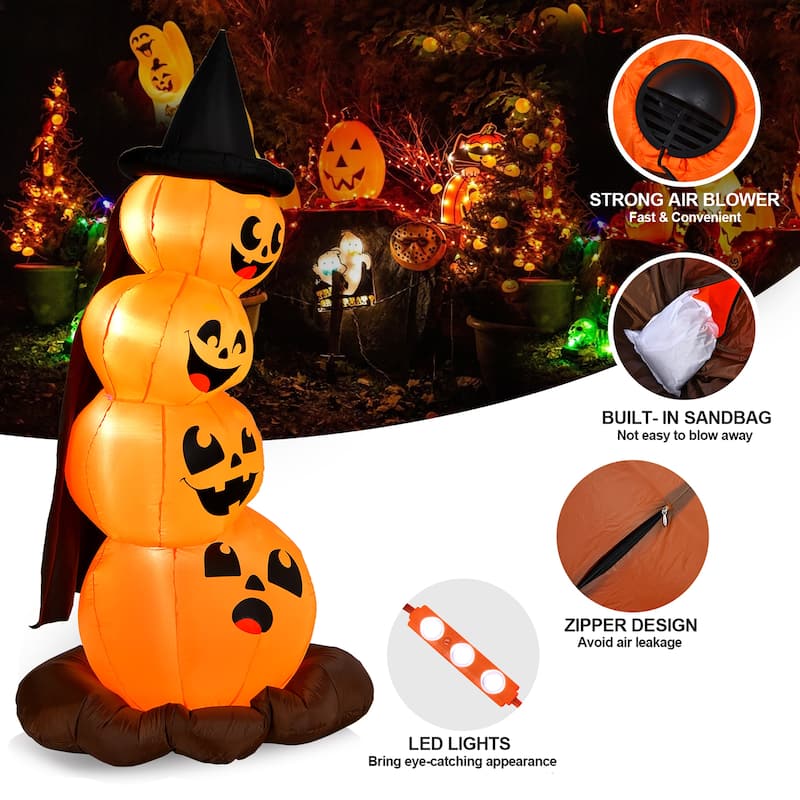 7 Ft Halloween Inflatable Stacked Pumpkins with LED Lights Blower