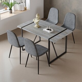 Minimalist Retro Rectangular Dining Table with Textured Top and Metal ...