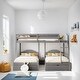 preview thumbnail 10 of 16, Full Over Twin & Twin Bunk Bed Velvet Triple Bunk Bed with Drawers and Guardrails, Beige