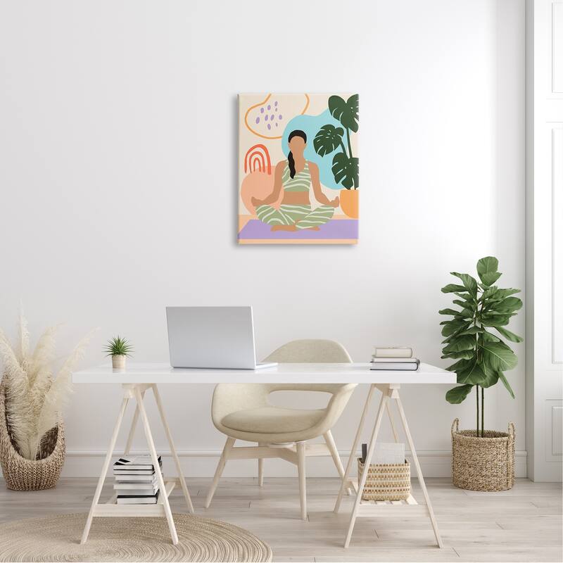 Stupell Modern Botanical Yoga Exercise Person Meditation Canvas Wall Art