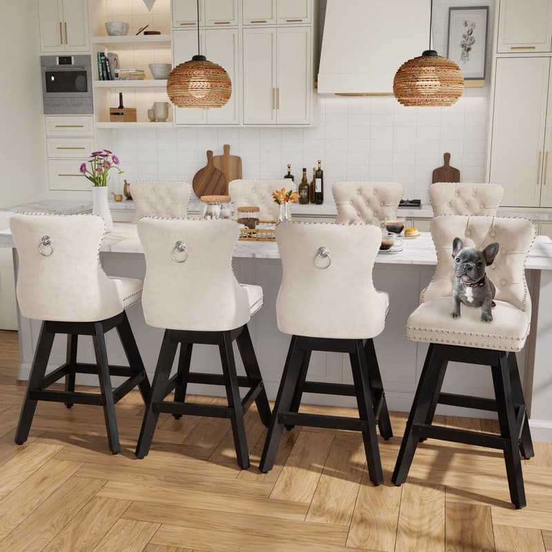 Swivel Velvet Leisure Counter Bar Stools Set of 8 - Beige Velvet Set Of 8