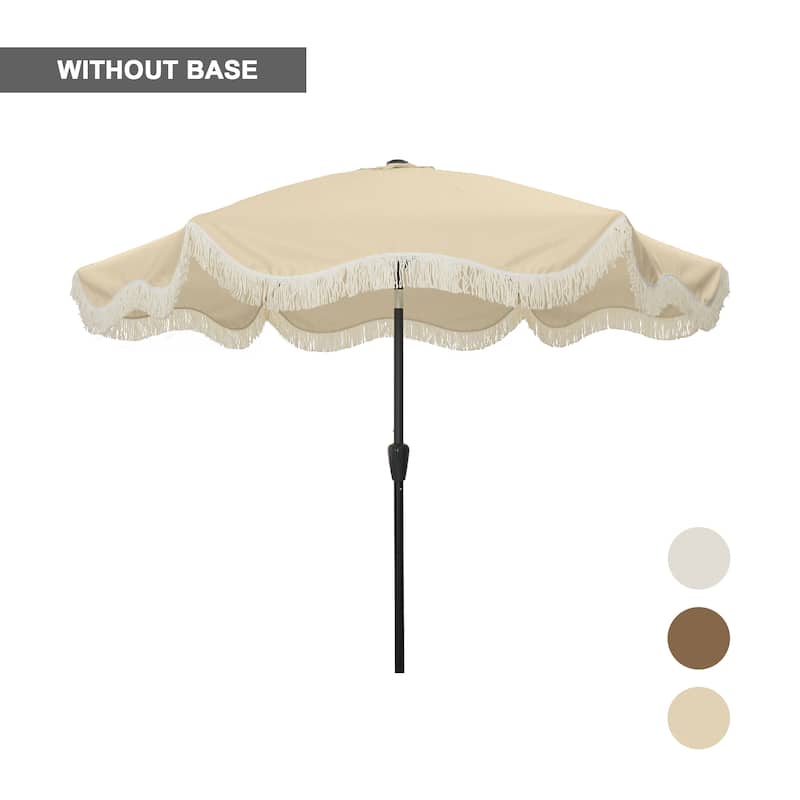 Clihome 9 Ft. Bohemian Fringed Patio Market Umbrella - Beige-Without Base
