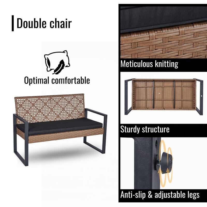 4-Piece Acacia Wood Patio Furniture Set,Black and Light Brown