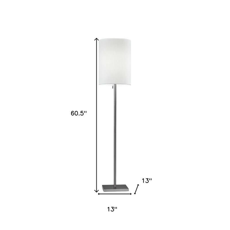 HomeRoots 61" Brass Metal Floor Lamp With White Fabric Cylinder Shade - 13" W x 13" D x 60.5" H