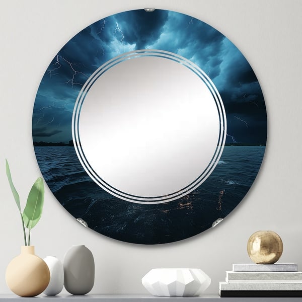 slide 2 of 15, Designart "Ethereal Lightning V" Nautical & Beach Modern Wall Mirror 24in.x24in.