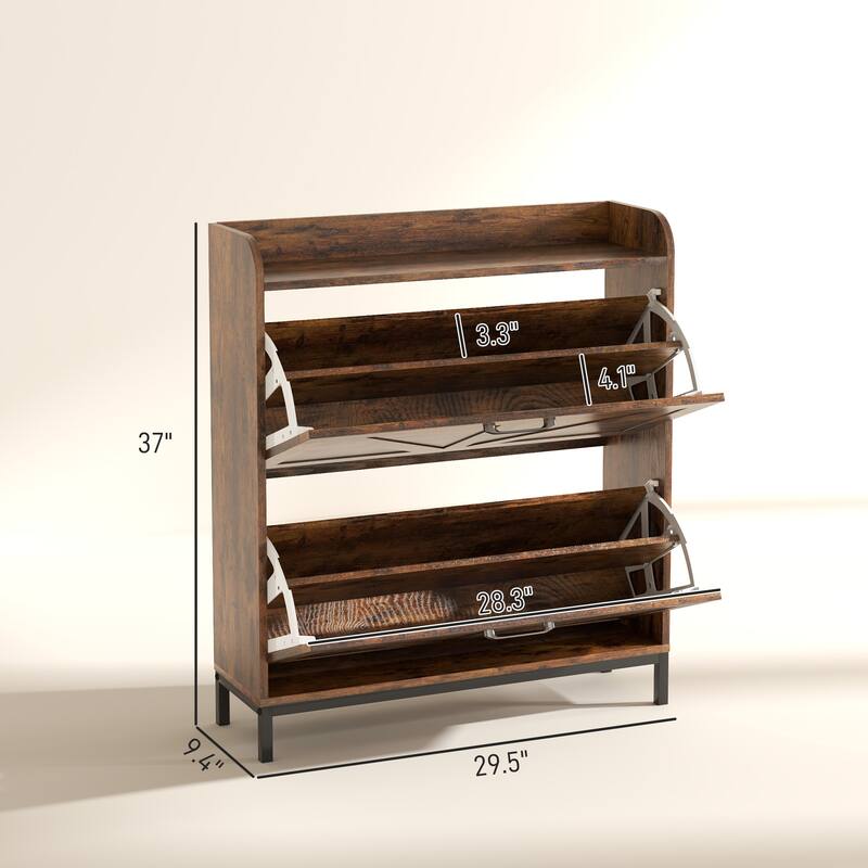 12-Pair Space-Saving Shoe Storage Cabinet with Adjustable Dividers and Flip Drawers Anti-Tip - 29.5" W x 9.4" D x 37" H