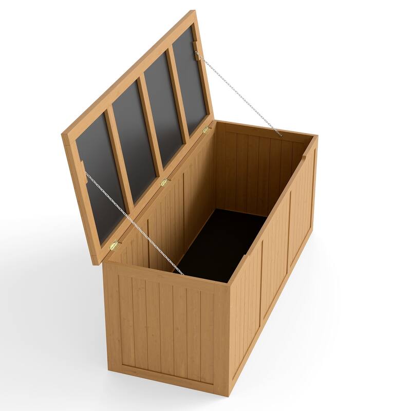 112 Gallon Outdoor Wooden Deck Box Solid Wood Storage Box Seat & Table Top for Patio Furniture Cushions, Pool Toys,Garden Tools