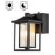 preview thumbnail 1 of 8, 1 Light Black Dusk to Dawn Sensor Glass Outdoor Wall Sconces Built-in GFCI Outlets - W 6.3"
