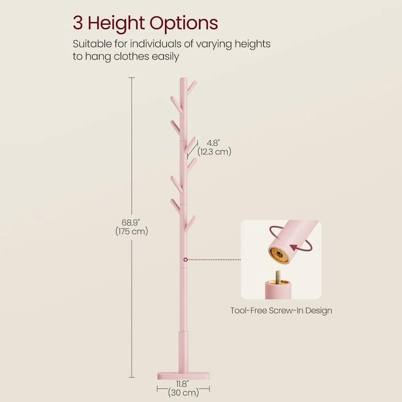 68.9" Solid Wood Coat Rack with 7 Pegs Modern Hall Tree for Entryway or Living Room - 68.9'' H x 15'' W x 15'' D