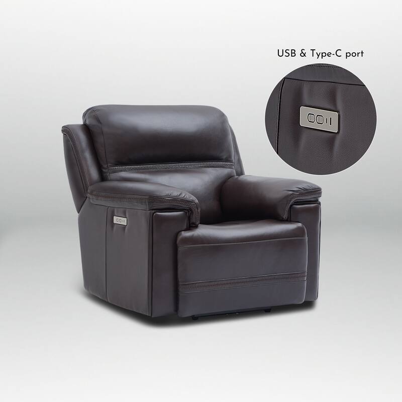 Genuine Leather Power Recliner with Zero Gravity Dual Power Adjustable Headrest & Footrest USB Type-C Charging Ports