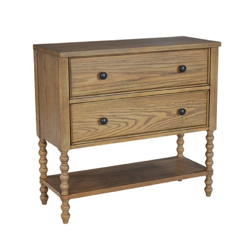 Roomfitters Traditional Wood Accent Chest, 2-Drawer Entryway Console Table with Storage and Open Shelf, Natural