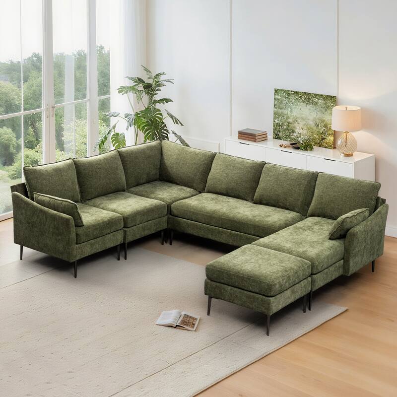 Modern Chenille Sectional Sofa with Reversible Chaise and Ottoman, Perfect for Living Rooms with Sleeper Function