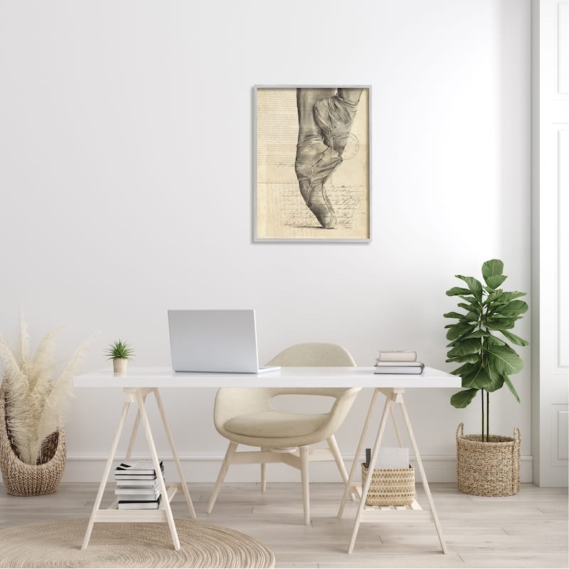 Stupell Ballerina Ballet Slippers Monochrome Vintage Text Collage Framed Wall Art - Brown